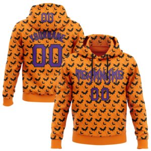 Custom Bay Orange Purple-Black 3D Halloween Bat Party Costume Ideas Sports Pullover Sweatshirt Hoodie
