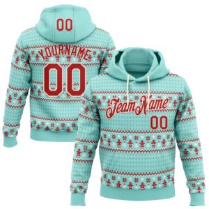 Custom Stitched Ice Blue Red-Cream 3D Christmas Ugly Sweater Sports Pullover Sweatshirt Hoodie