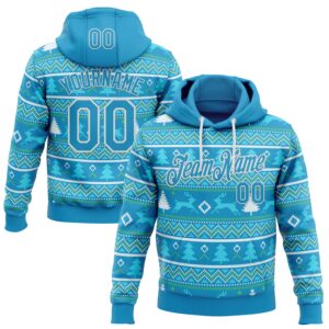 Custom Stitched Panther Blue Panther Blue-White 3D Christmas Ugly Sweater Sports Pullover Sweatshirt Hoodie
