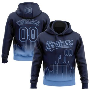 Custom Stitched Navy Light Blue 3D Gradient Fashion Chicago City Edition Sports Pullover Sweatshirt Hoodie