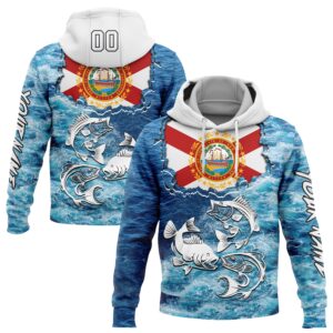Custom Lakes Blue White Black 3D New Hampshire Flag And Largemouth Bass Carp Fish Fishing Sports Pullover Sweatshirt Hoodie