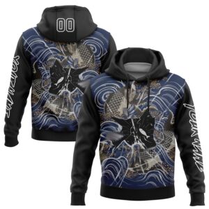 Custom Black White 3D Carp Fish Fishing Sports Pullover Sweatshirt Hoodie
