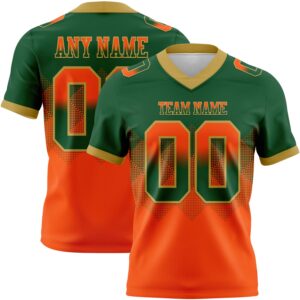 Custom Green Orange-Old Gold Authentic Gradient Square Shape Flag Football Jersey