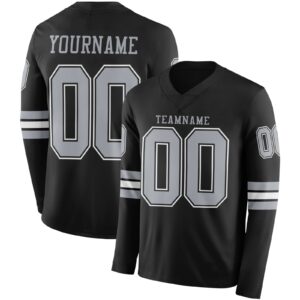 Custom Black Gray Long Sleeve Authentic Football Jersey