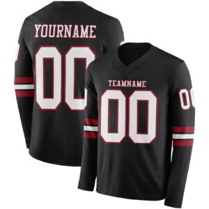 Custom Black White-Cardinal Long Sleeve Authentic Football Jersey