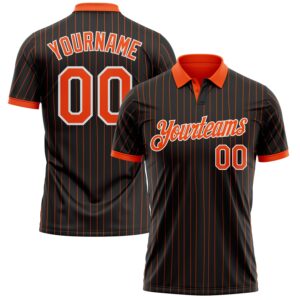 Custom Black Orange Pinstripe-White Performance Polo Shirt