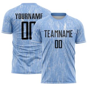 Custom Light Blue Black-White Argentina Splatter Pattern Sports Sublimation Soccer Uniform Jersey