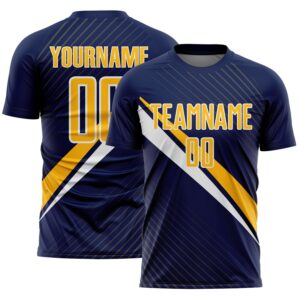 Custom Navy Gold-White Diagonal Stripes Sports Sublimation Soccer Uniform Jersey