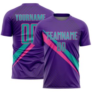 Custom Purple Aqua-Pink Diagonal Stripes Sports Sublimation Soccer Uniform Jersey
