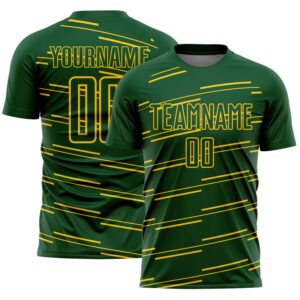 Custom Green Yellow Diagonal Pinstripes Lines Sports Sublimation Soccer Uniform Jersey