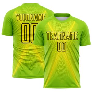 Custom Neon Green Light Yellow-Black Brasil Geometric Chevron Sublimation Soccer Uniform Jersey