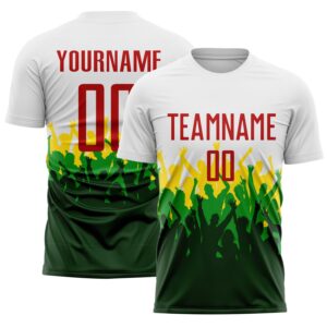 Custom White Red Green-Yellow Brasil Stadium Fan Sublimation Soccer Uniform Jersey