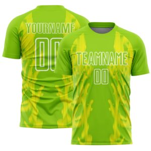 Custom Neon Green Light Yellow-White Brasil Digital Lines Sublimation Soccer Uniform Jersey