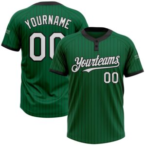 Custom Kelly Green Black Pinstripe White Two-Button Unisex Softball Jersey