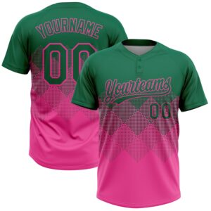 Custom Kelly Green Pink 3D Gradient Square Shape Two-Button Unisex Softball Jersey